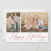 Elegant Script Calligraphy Simple 2 Photo Holiday  Feestdagenkaart (Voorkant)