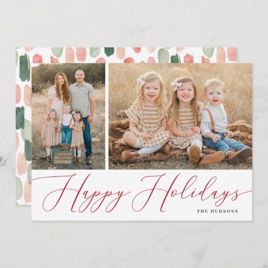 Elegant Script Calligraphy Simple 2 Photo Holiday  Feestdagenkaart (Voorkant / Achterkant)