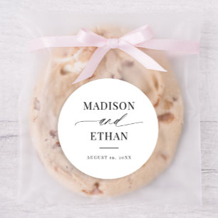 Elegant Script Calligraphy Wedding Favor Ronde Sticker
