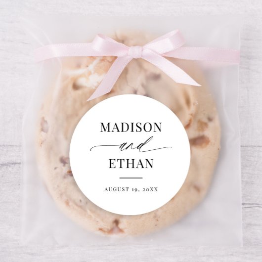 Elegant Script Calligraphy Wedding Favor Ronde Sticker