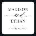 Elegant Script Calligraphy Wedding Favor Vierkante Sticker<br><div class="desc">Elegant de gunst van de sticker van de Kalligrafie van het Manuscript van de Bieden van de Kalligrafie van het Manuscript een elegant kalligrafiekmanuscript dat met klassiek type in paren wordt gerangschikt.</div>