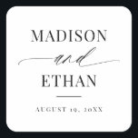 Elegant Script Calligraphy Wedding Favor Vierkante Sticker<br><div class="desc">Elegant de gunst van de sticker van de Kalligrafie van het Manuscript van de Bieden van de Kalligrafie van het Manuscript een elegant kalligrafiekmanuscript dat met klassiek type in paren wordt gerangschikt.</div>