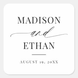 Elegant Script Calligraphy Wedding Favor Vierkante Sticker