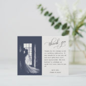 Elegant Script Calligraphy Weduwfoto Hartelijk dan Briefkaart (Staand voorkant)