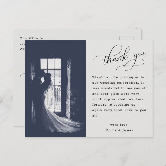 Elegant Script Calligraphy Weduwfoto Hartelijk dan Briefkaart (Voorkant / Achterkant)