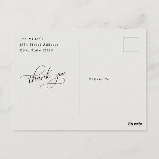 Elegant Script Calligraphy Weduwfoto Hartelijk dan Briefkaart (Achterkant)