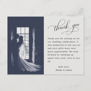 Elegant Script Calligraphy Weduwfoto Hartelijk dan Briefkaart