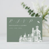 Elegant Script Castle Sage Green Wedding RSVP Kaartje (Staand voorkant)