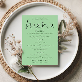 Elegant Script Celadon Green Wedding Menu Kaart