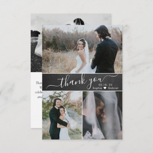Elegant Script Chalkboard Weddenfoto Collage Bedankkaart (Voorkant / Achterkant)