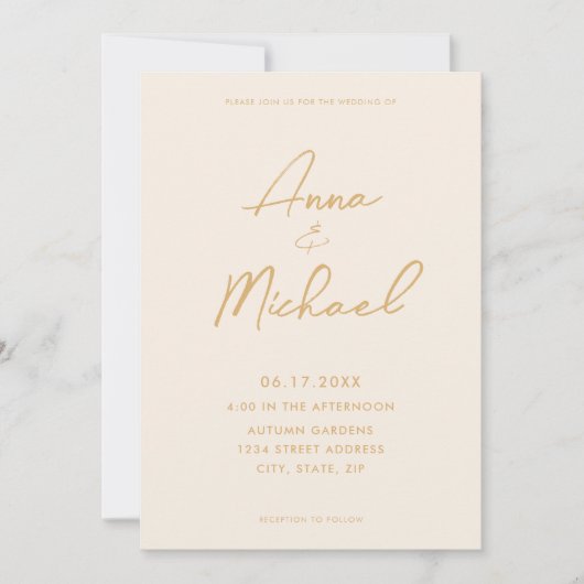 Elegant Script Champagne Wedding Kaart (Voorkant)