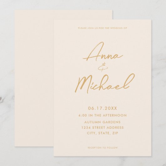 Elegant Script Champagne Wedding Kaart (Voorkant / Achterkant)