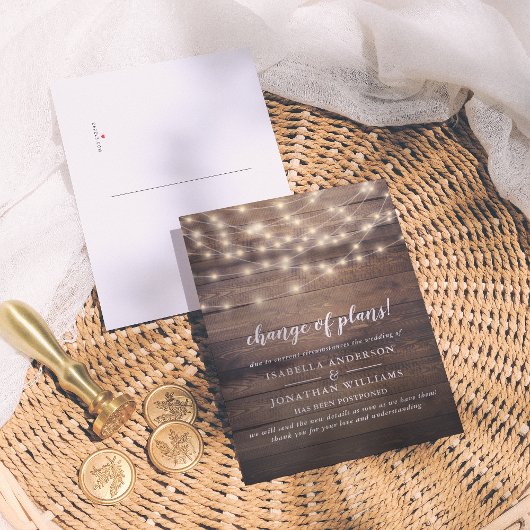 Elegant Script Change of Plans country Wedding Uitnodiging Briefkaart