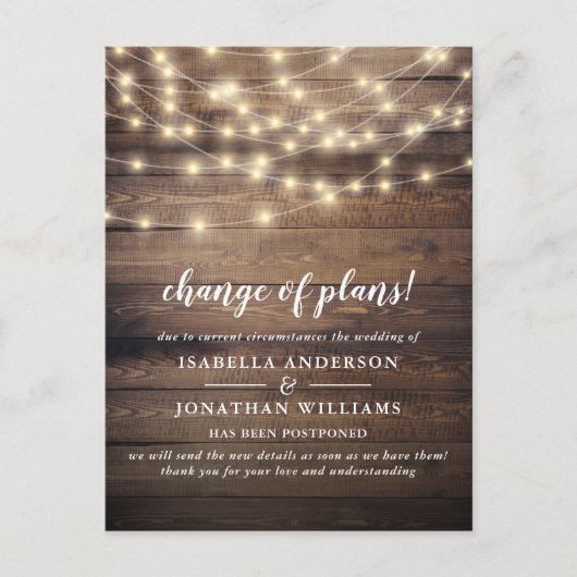 Elegant Script Change of Plans country Wedding Uitnodiging Briefkaart (Voorkant)