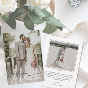 Elegant Script Charcoal Overlay 2-Photo Wedding Bedankkaart