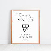 Elegant Script Charging Station Trouwbord Poster