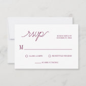 Elegant script Chic Bourgondië Minimal Wedding RSVP Kaartje (Voorkant)