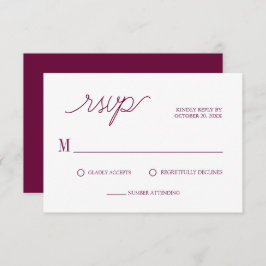 Elegant script Chic Bourgondië Minimal Wedding RSVP Kaartje