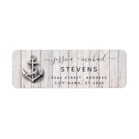 Elegant script chic bruiloft nautical anchwood etiket (Voorkant)