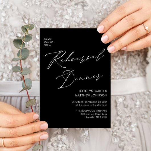 Elegant Script Chic Grey Repetisal Dinner QR code Kaart