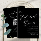 Elegant Script Chic Grey Repetisal Dinner QR code Kaart