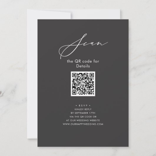 Elegant Script Chic Grey Repetisal Dinner QR code Kaart (Achterkant)