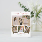 Elegant Script Chic Kerst 4 Foto Collage Feestdagenkaart (Staand voorkant)