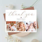 Elegant script Chic Mocha Drie foto Baby shower Bedankkaart
