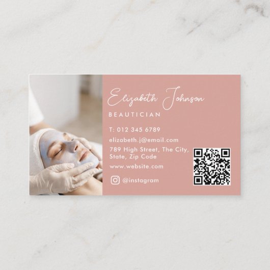 Elegant Script Chic Pink Photo QR-code Visitekaartje (Achterkant)
