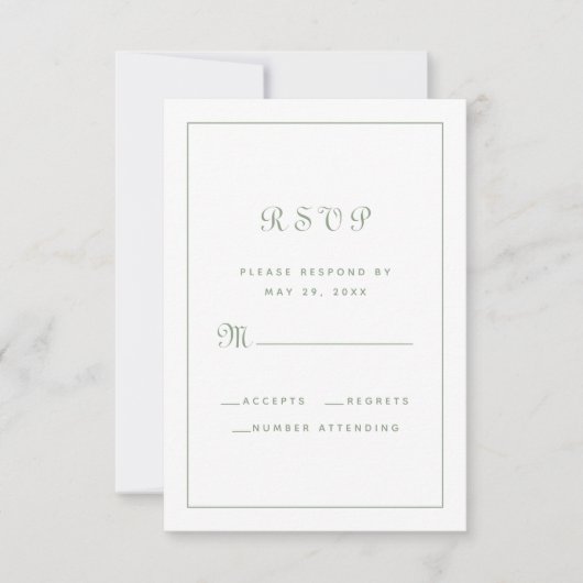 Elegant Script Chic Sage Green Wedding Enclosure RSVP Kaartje (Voorkant)