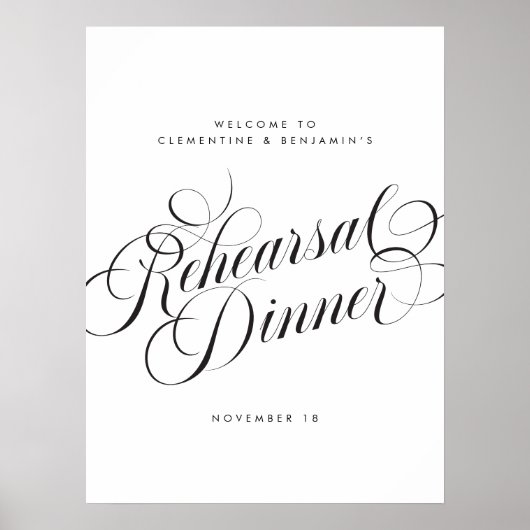 Elegant Script Chique bruiloft repetitie diner tek Poster (Voorkant)