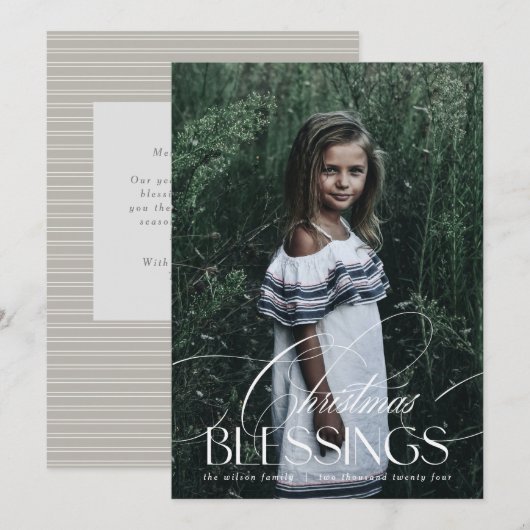 Elegant script Christmas Blessings Holiday Kaart (Voorkant / Achterkant)