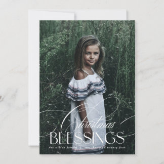 Elegant script Christmas Blessings Holiday Kaart