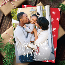 Elegant Script Christmas Cheer + Sneeuwvlokken Fot Feestdagenkaart