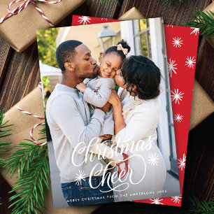 Elegant Script Christmas Cheer + Sneeuwvlokken Fot Feestdagenkaart