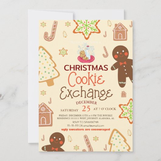 Elegant Script Christmas Cookie Exchange Party Kaart (Voorkant)
