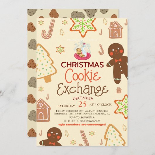 Elegant Script Christmas Cookie Exchange Party Kaart (Voorkant / Achterkant)