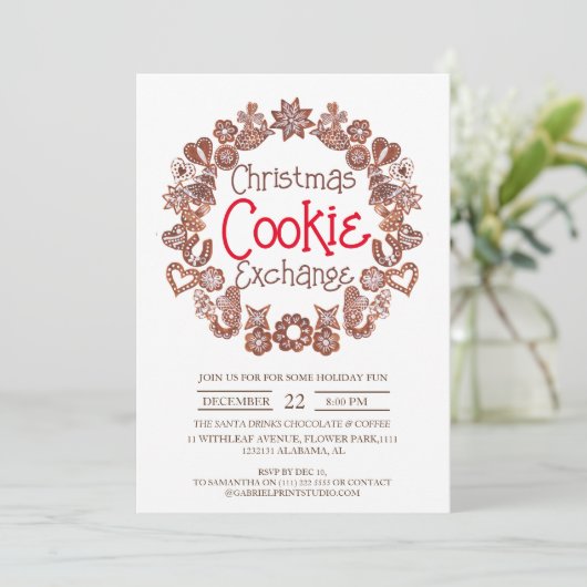Elegant Script Christmas Cookie Exchange Party Kaart (Staand voorkant)