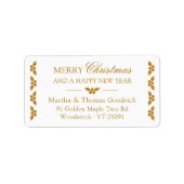Elegant script Christmas Gold Holly Retouradres Etiket (Voorkant)