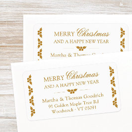 Elegant script Christmas Gold Holly Retouradres Etiket
