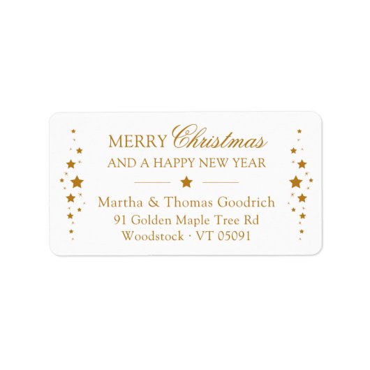 Elegant script Christmas Gold Stars Retouradres Etiket (Voorkant)