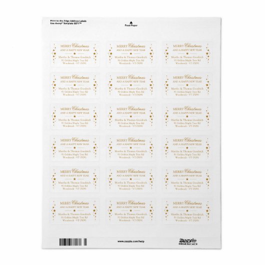 Elegant script Christmas Gold Stars Retouradres Etiket (Full Sheet)