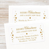 Elegant script Christmas Gold Stars Retouradres Etiket