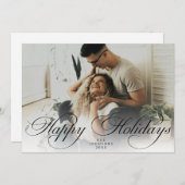 Elegant Script Christmas Modern Minimal 1 Photo Feestdagenkaart (Voorkant / Achterkant)