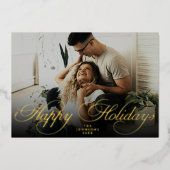 Elegant Script Christmas Modern Minimal Photo Folie Feestdagenkaart (Voorkant)