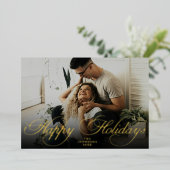 Elegant Script Christmas Modern Minimal Photo Folie Feestdagenkaart (Staand Voorkant)