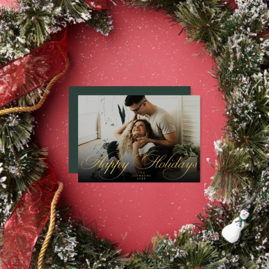 Elegant Script Christmas Modern Minimal Photo Folie Feestdagenkaart (Insitu)