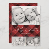 Elegant script Christmas Plaid 3 Fotocollage Feestdagenkaart (Voorkant / Achterkant)