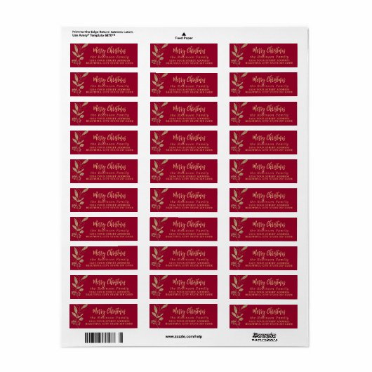 Elegant script Christmas Red Retour-adreslabel Etiket (Full Sheet)