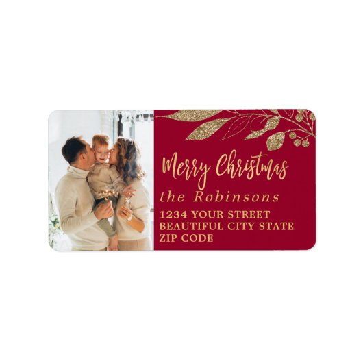 Elegant script Christmas Red Retour-adreslabel Etiket (Voorkant)